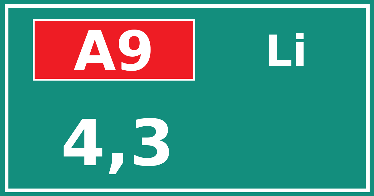 Hectometerbord A9 4,3 zijde Li