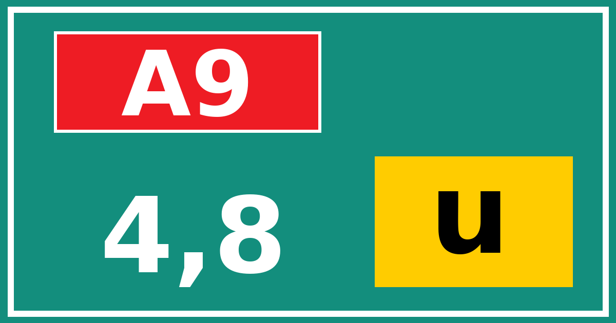Hectometerbord A9 4,8 letter u