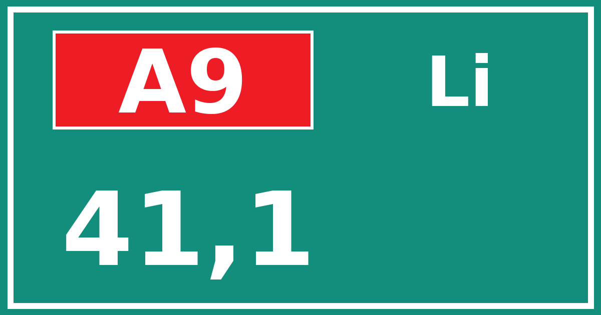 Hectometerbord A9 41,1 zijde Li