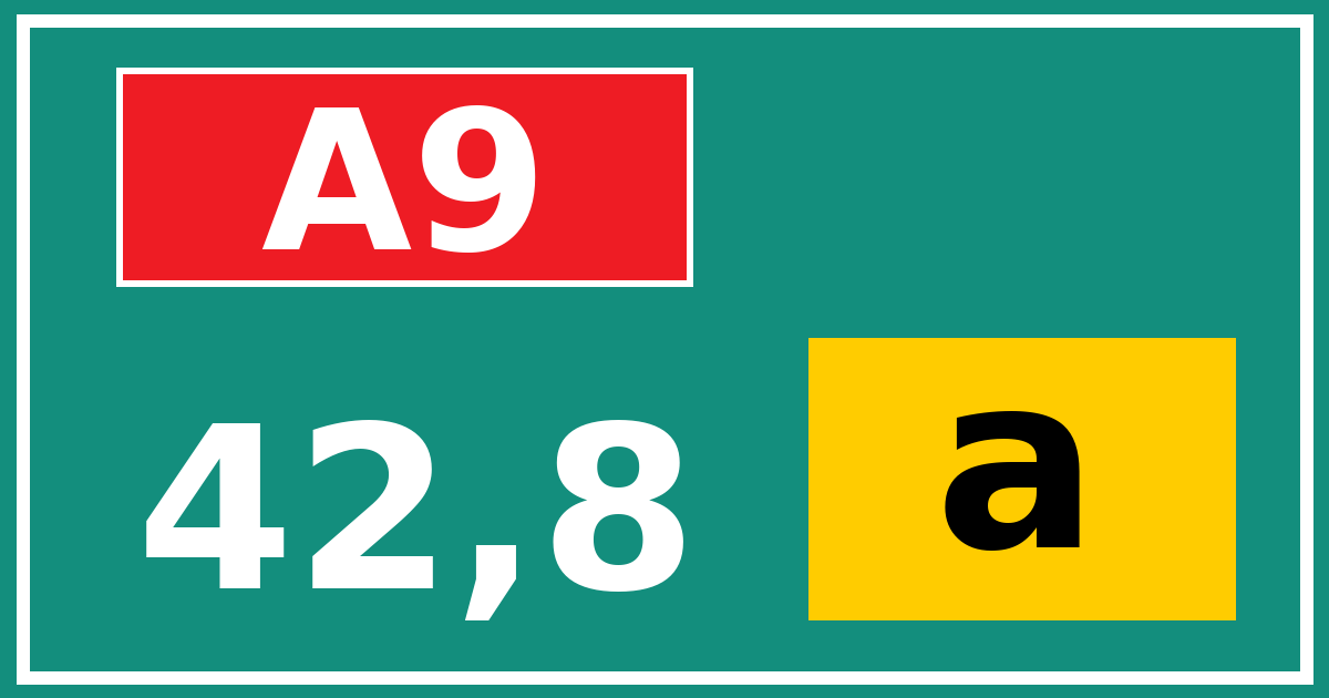 Hectometerbord A9 42,8 letter a