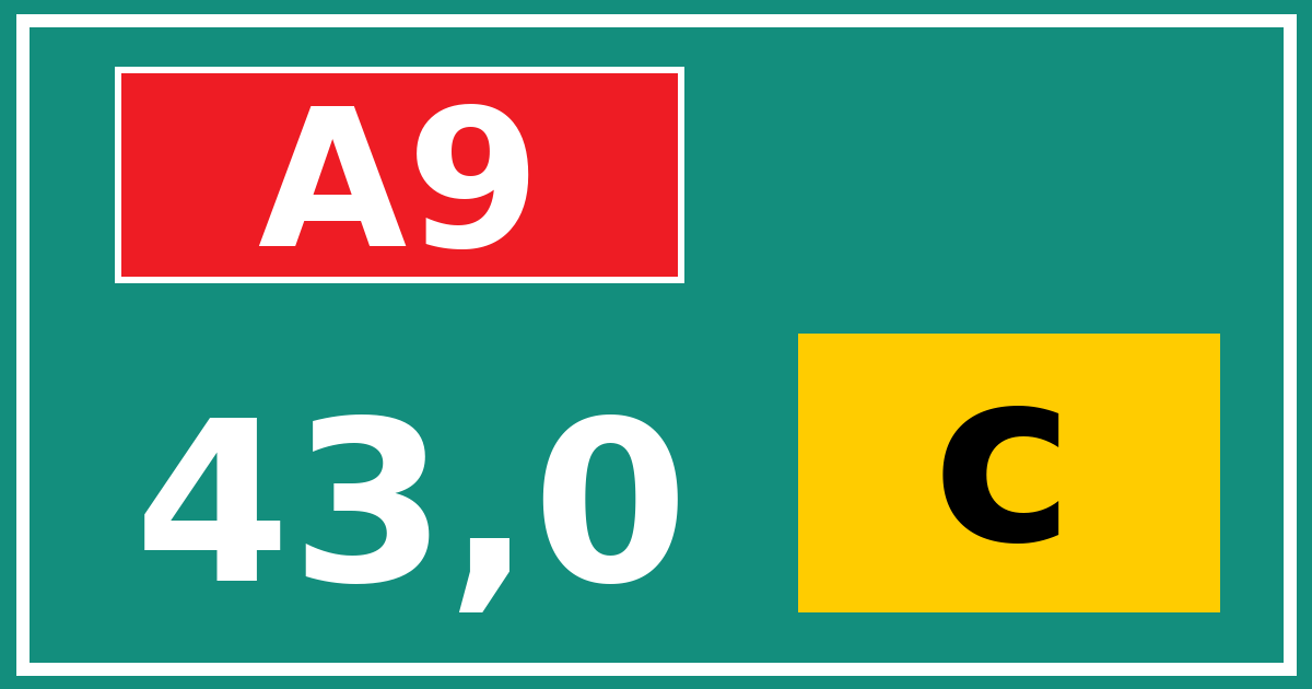 Hectometerbord A9 43,0 letter c