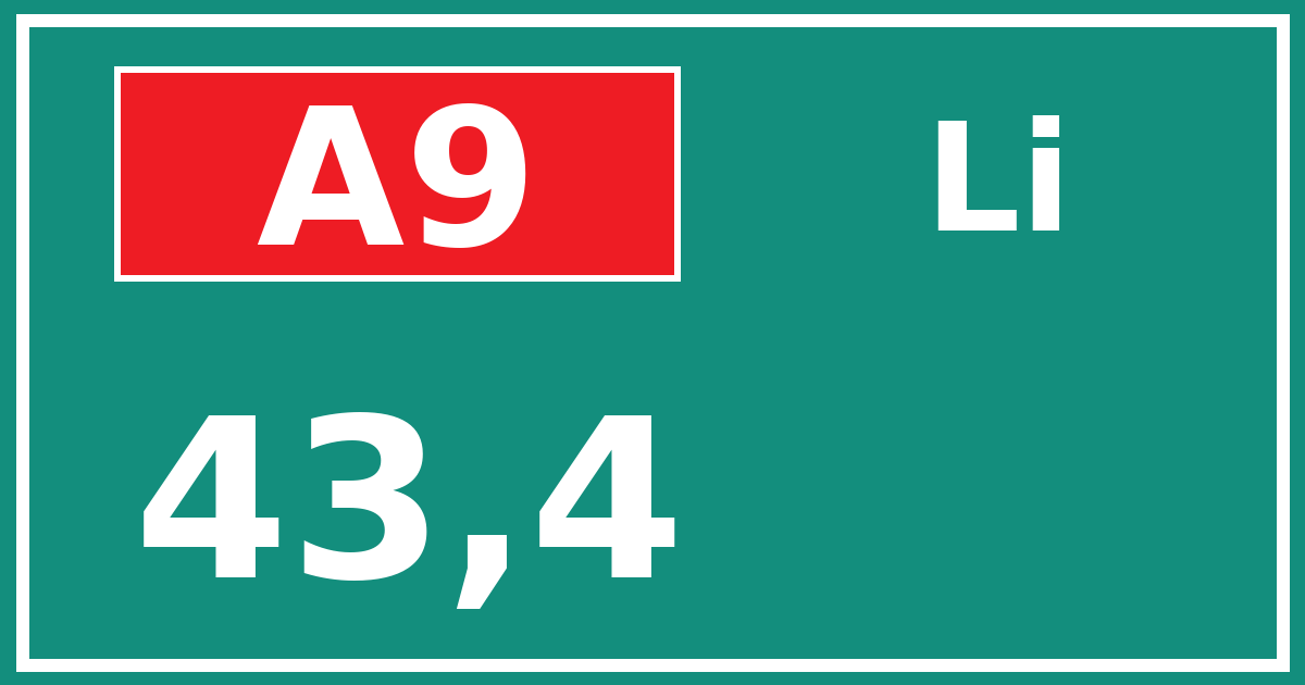 Hectometerbord A9 43,4 zijde Li