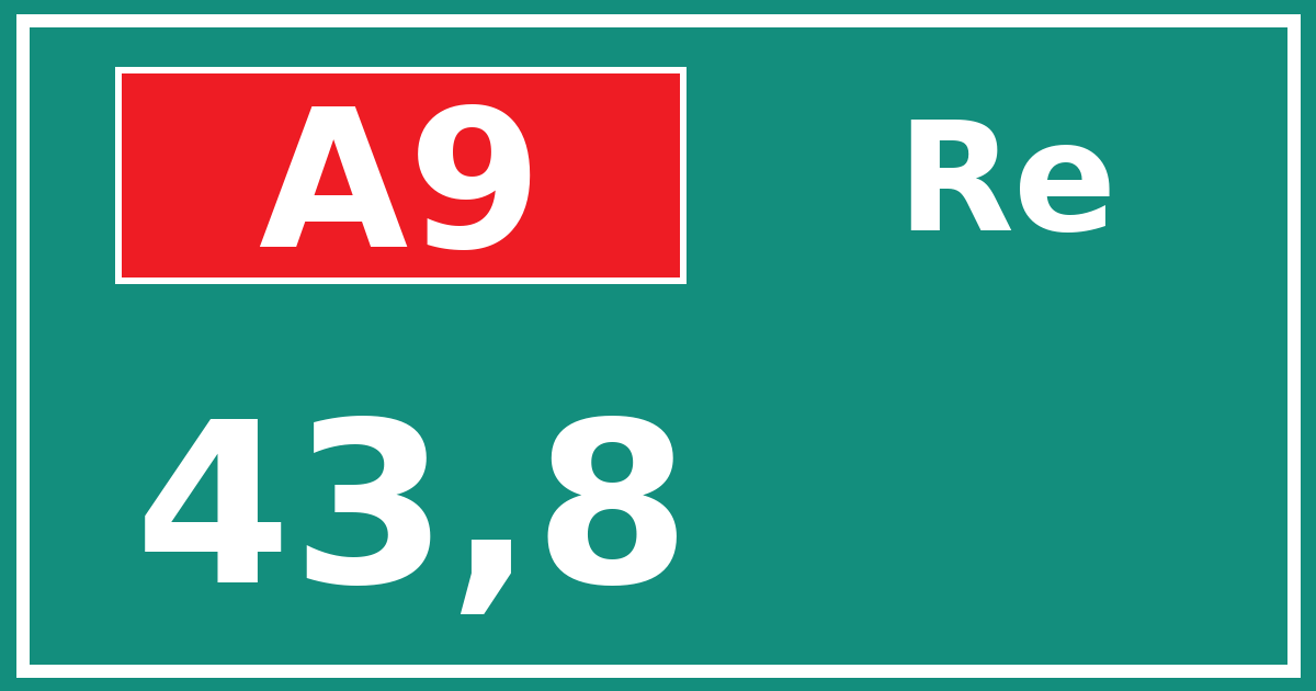 Hectometerbord A9 43,8 zijde Re