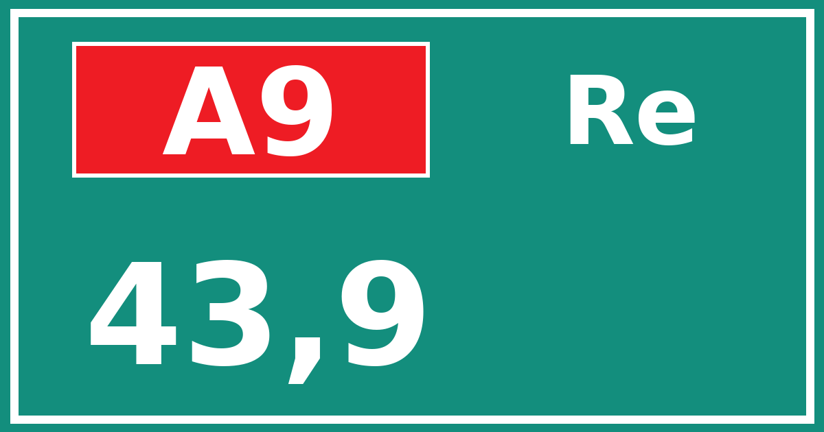Hectometerbord A9 43,9 zijde Re