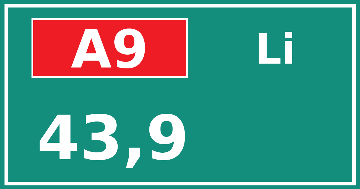 Hectometerbord A9 43,9 zijde Li