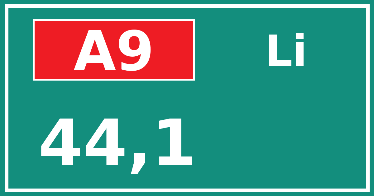 Hectometerbord A9 44,1 zijde Li