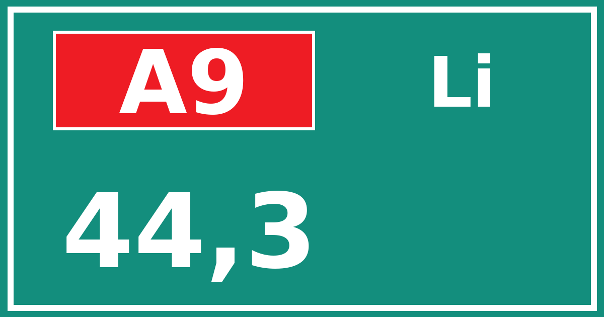 Hectometerbord A9 44,3 zijde Li