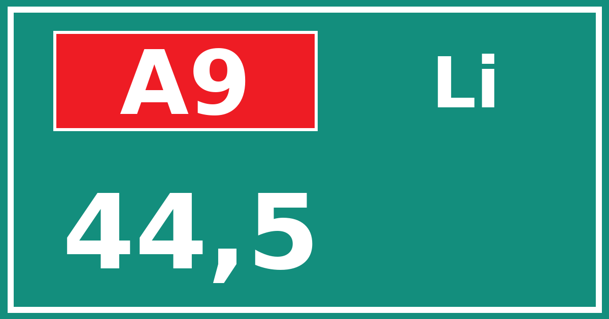 Hectometerbord A9 44,5 zijde Li