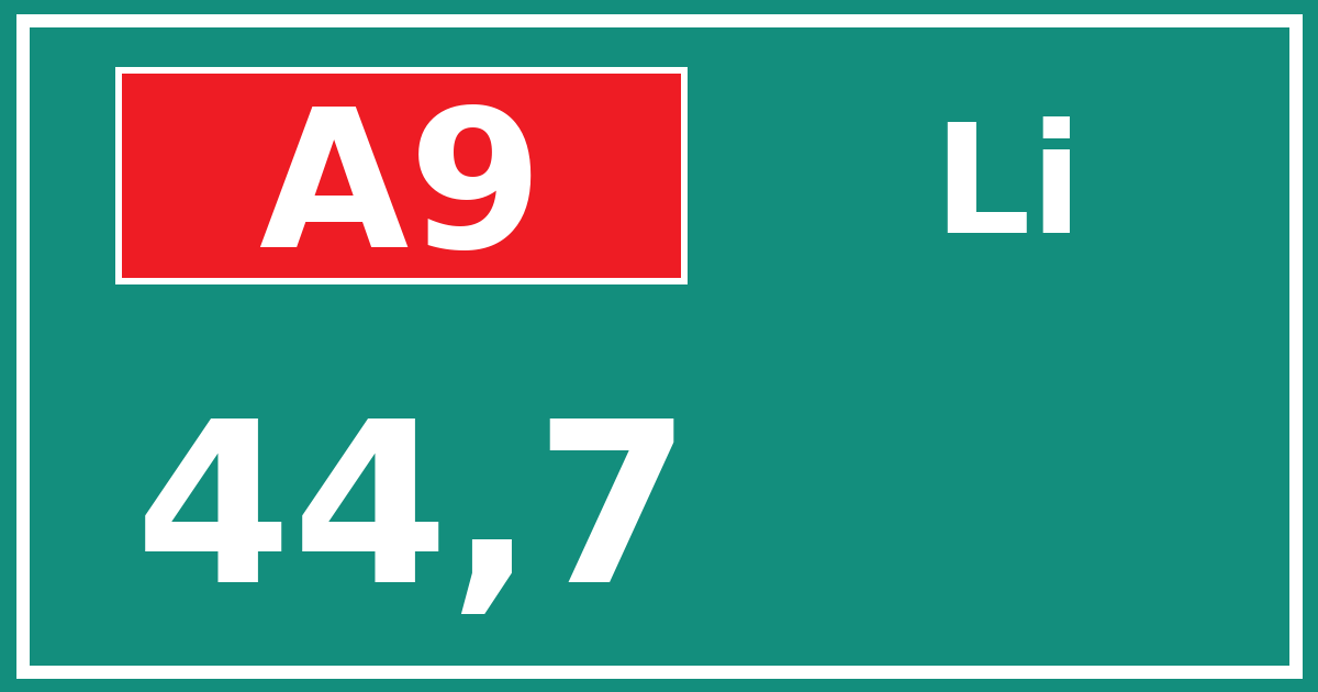 Hectometerbord A9 44,7 zijde Li
