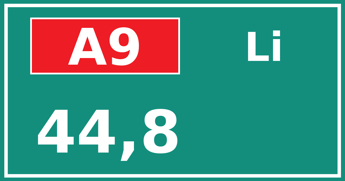 Hectometerbord A9 44,8 zijde Li