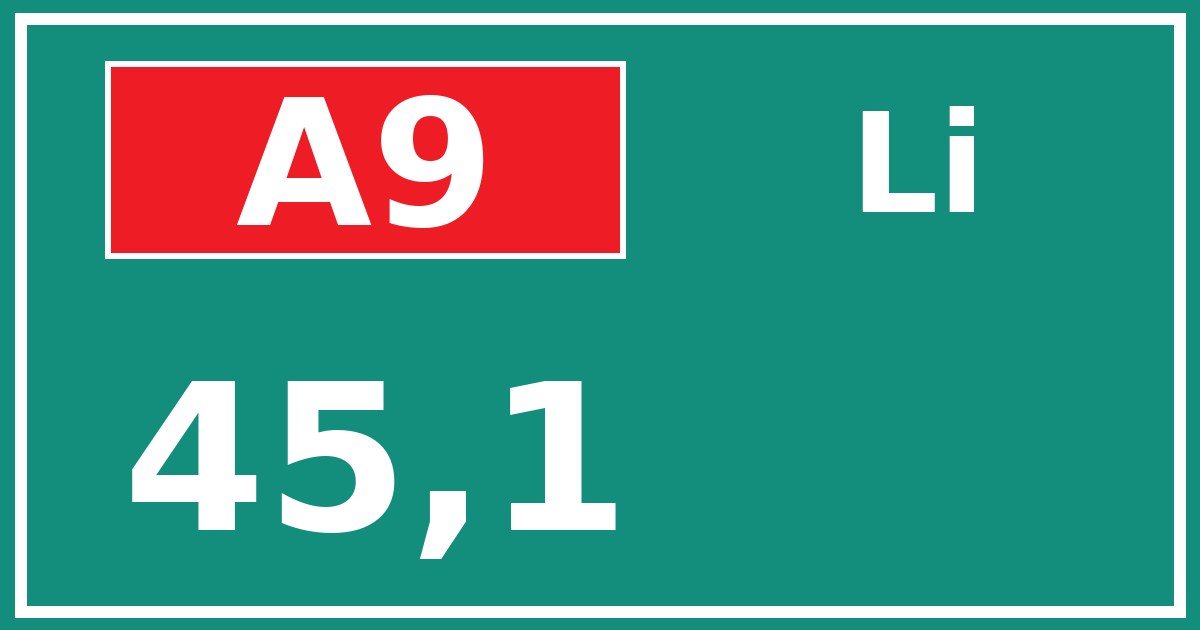 Hectometerbord A9 45,1 zijde Li