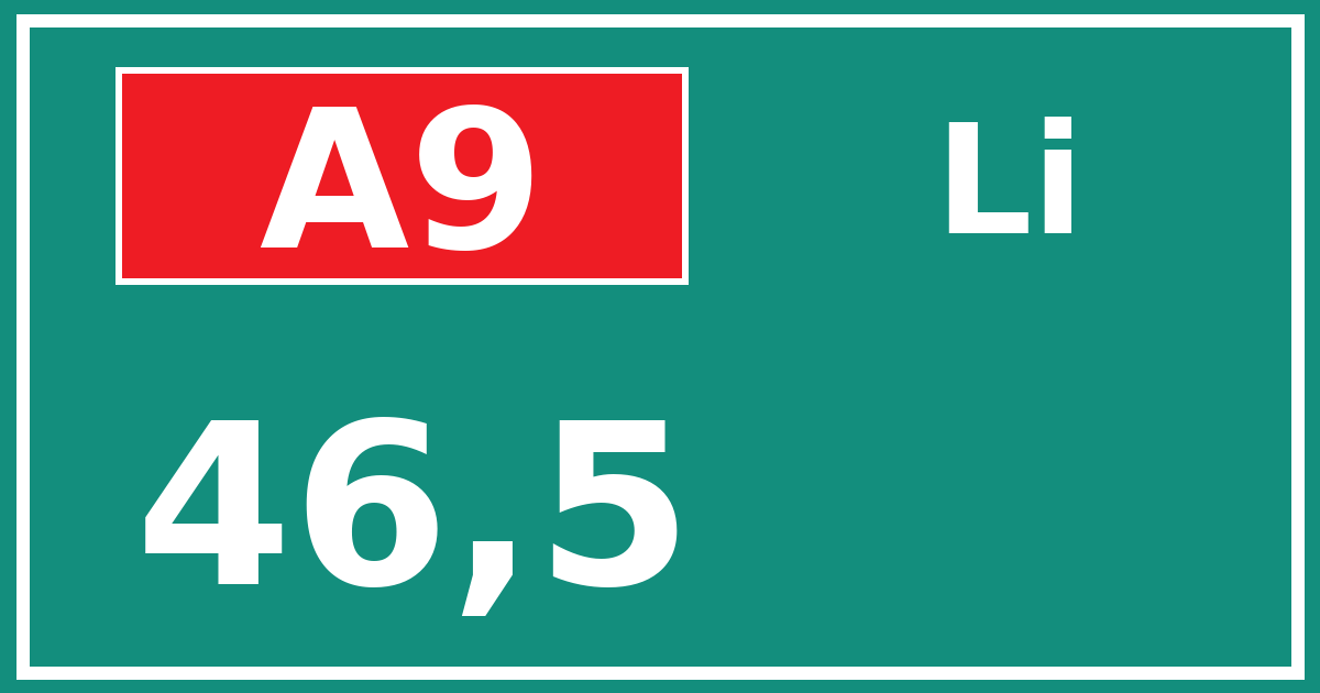 Hectometerbord A9 46,5 zijde Li