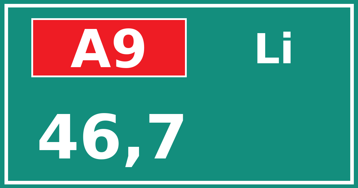 Hectometerbord A9 46,7 zijde Li