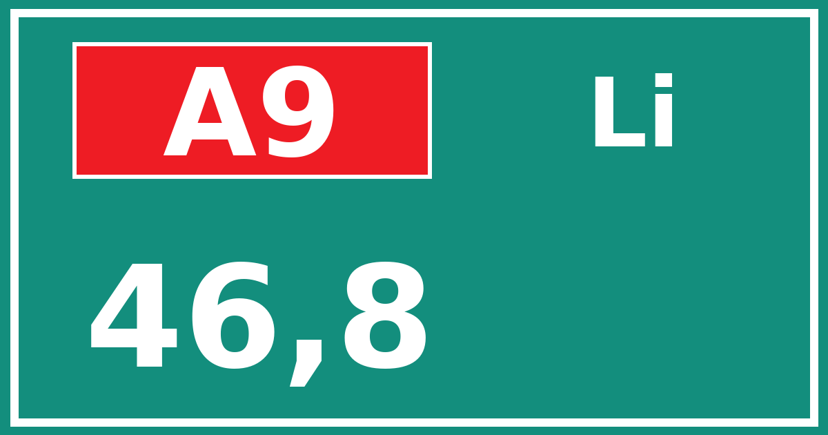 Hectometerbord A9 46,8 zijde Li