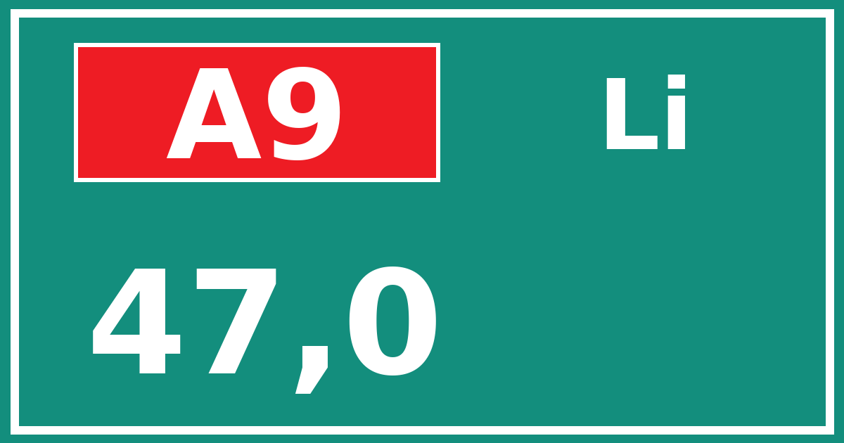Hectometerbord A9 47,0 zijde Li