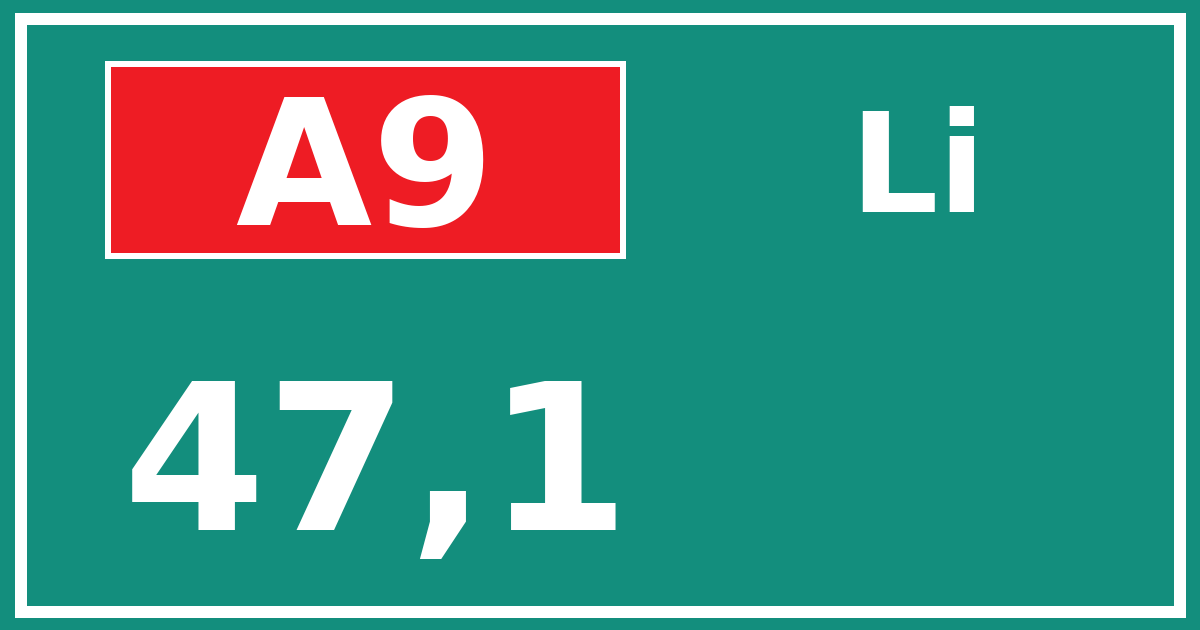 Hectometerbord A9 47,1 zijde Li
