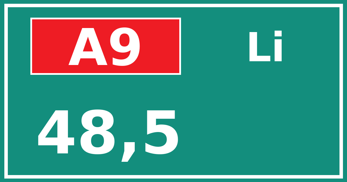 Hectometerbord A9 48,5 zijde Li