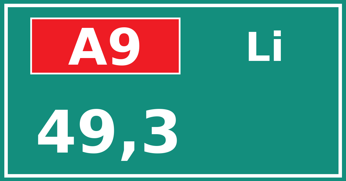 Hectometerbord A9 49,3 zijde Li