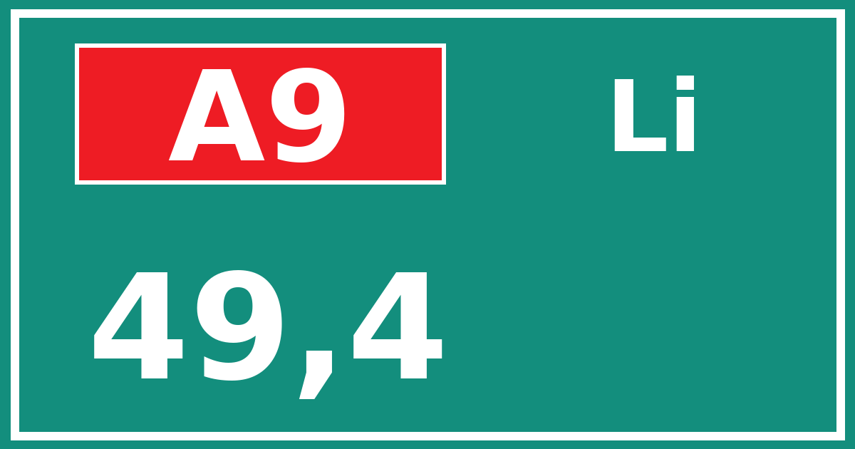 Hectometerbord A9 49,4 zijde Li