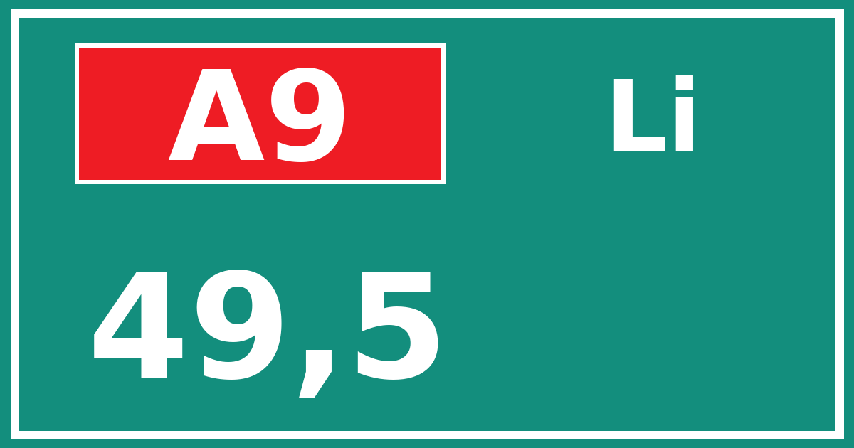 Hectometerbord A9 49,5 zijde Li
