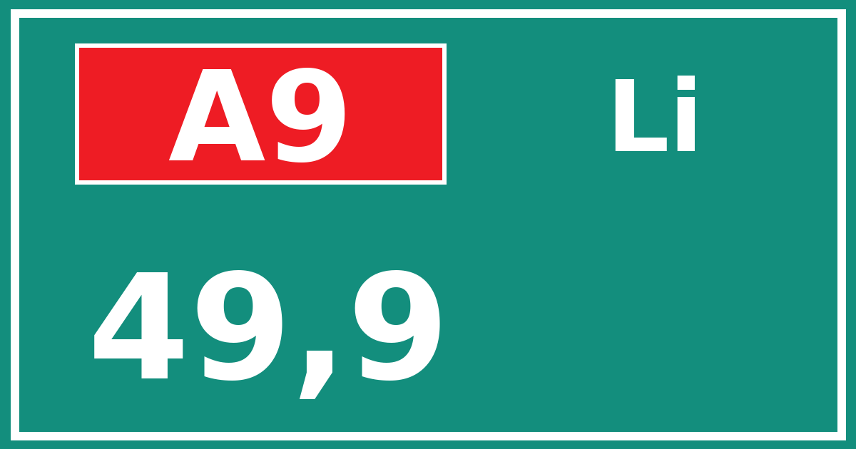 Hectometerbord A9 49,9 zijde Li