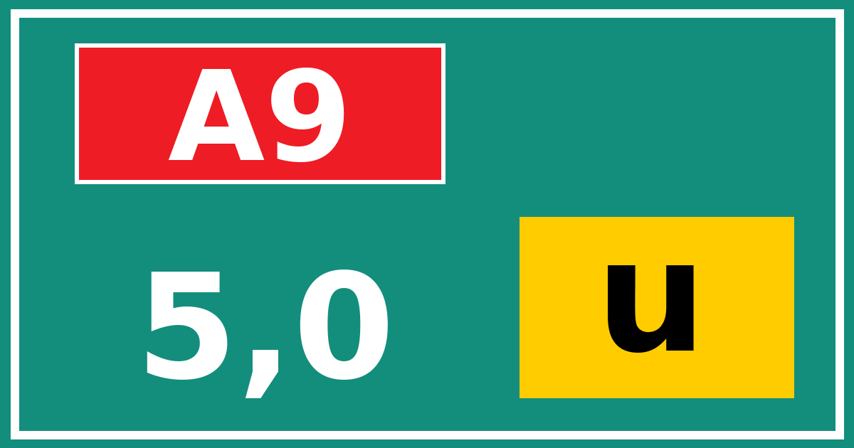 Hectometerbord A9 5,0 letter u