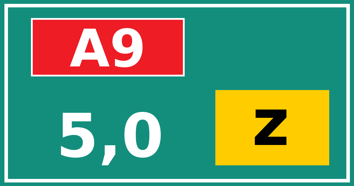 Hectometerbord A9 5,0 letter z