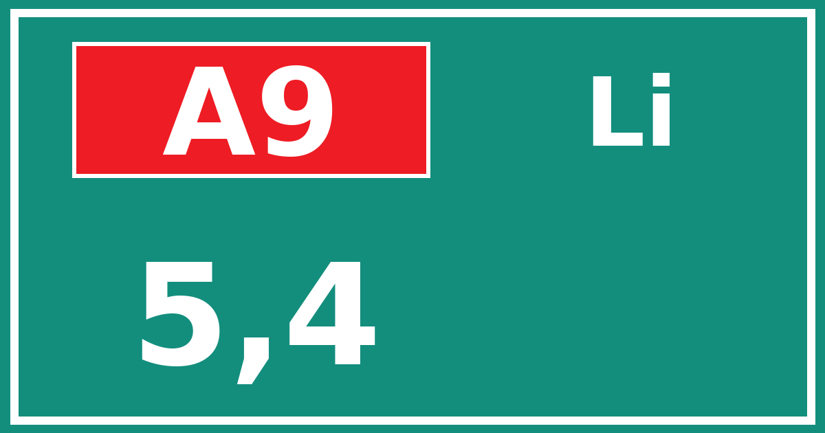 Hectometerbord A9 5,4 zijde Li