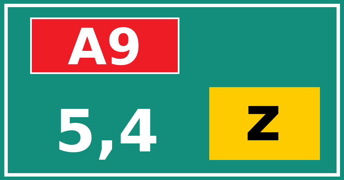 Hectometerbord A9 5,4 letter z