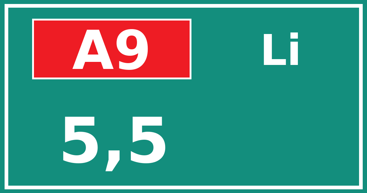 Hectometerbord A9 5,5 zijde Li