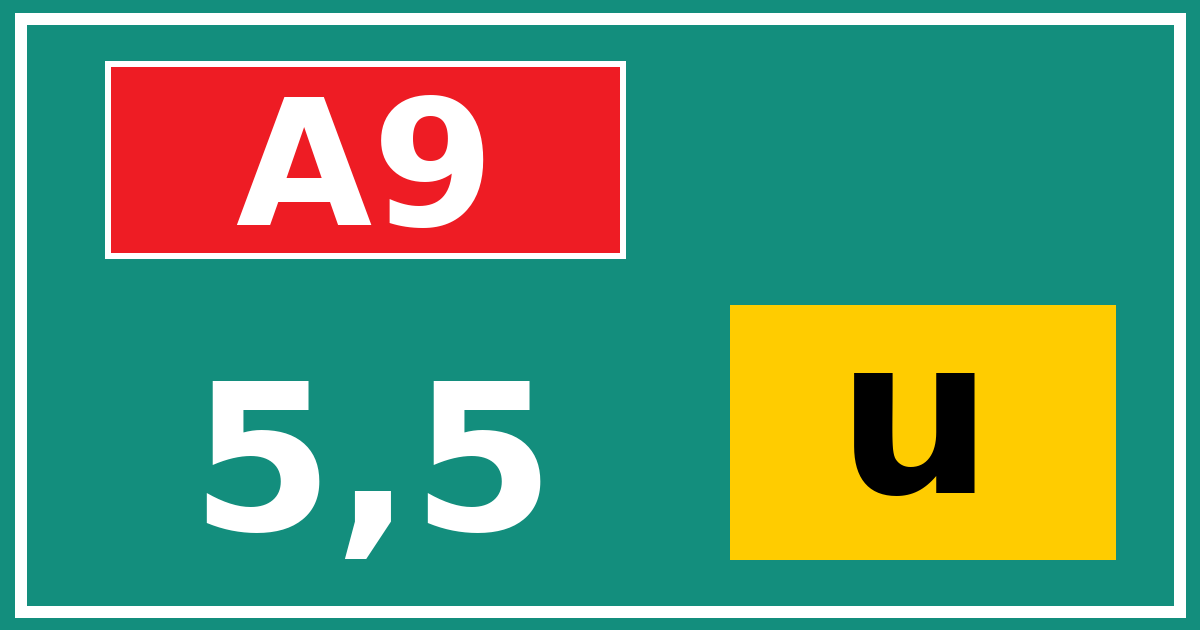 Hectometerbord A9 5,5 letter u