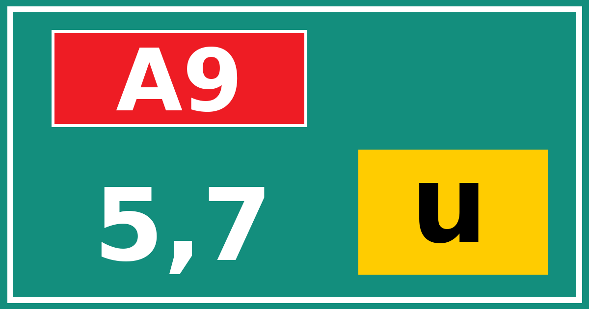 Hectometerbord A9 5,7 letter u