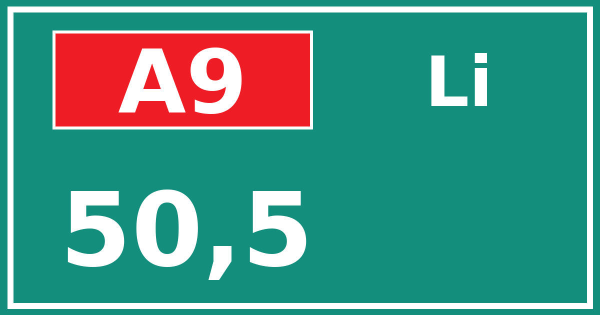 Hectometerbord A9 50,5 zijde Li