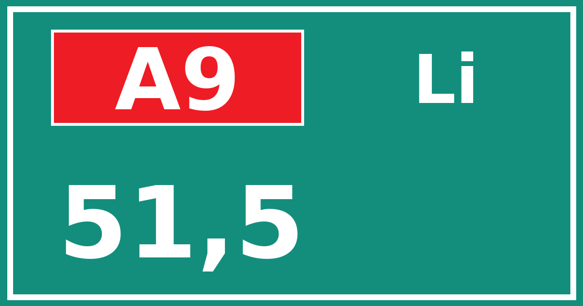 Hectometerbord A9 51,5 zijde Li