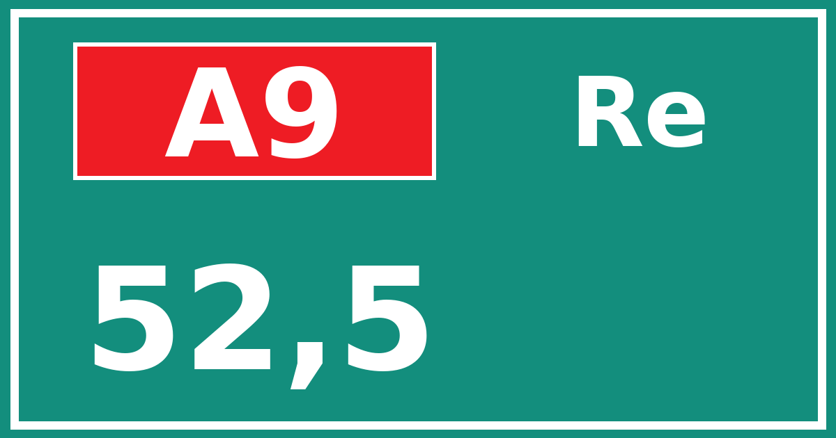Hectometerbord A9 52,5 zijde Re