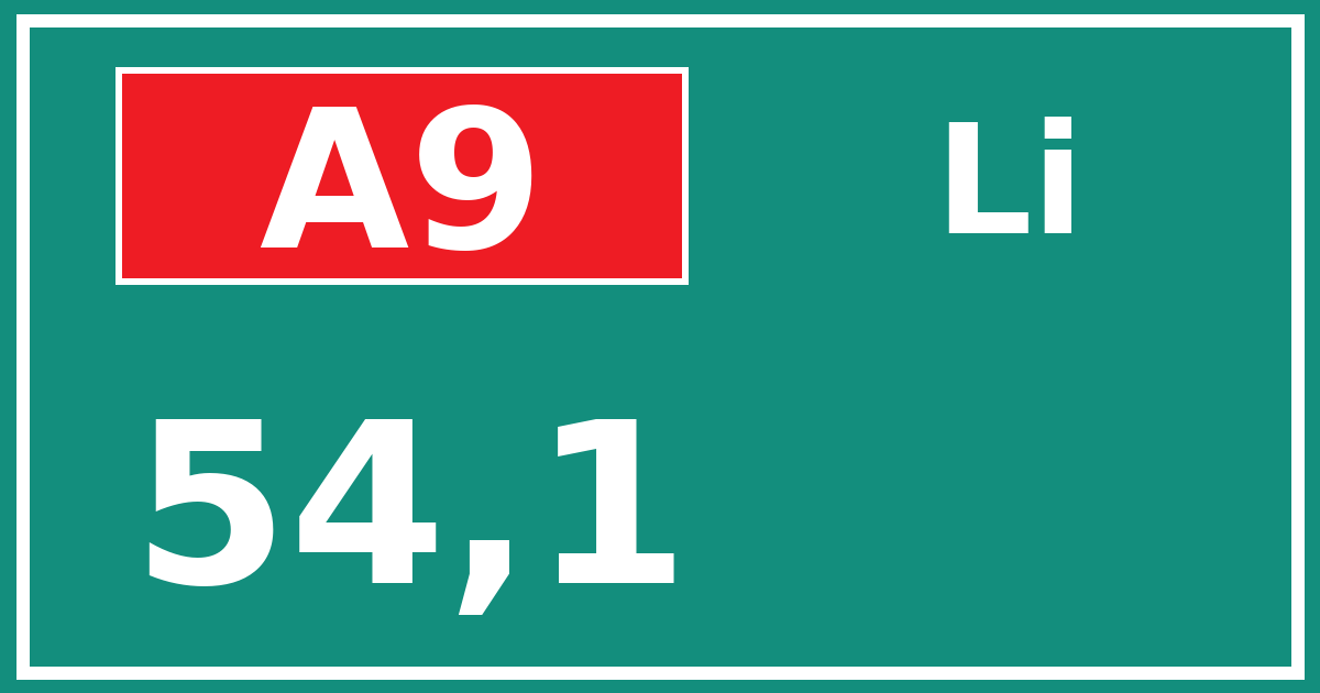 Hectometerbord A9 54,1 zijde Li