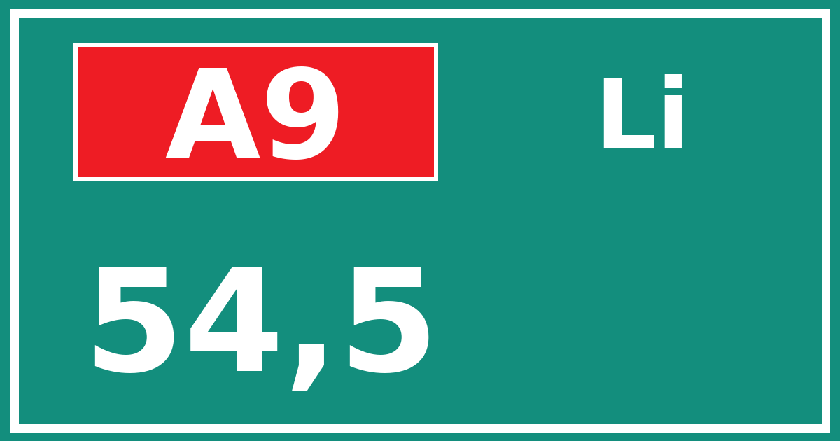 Hectometerbord A9 54,5 zijde Li