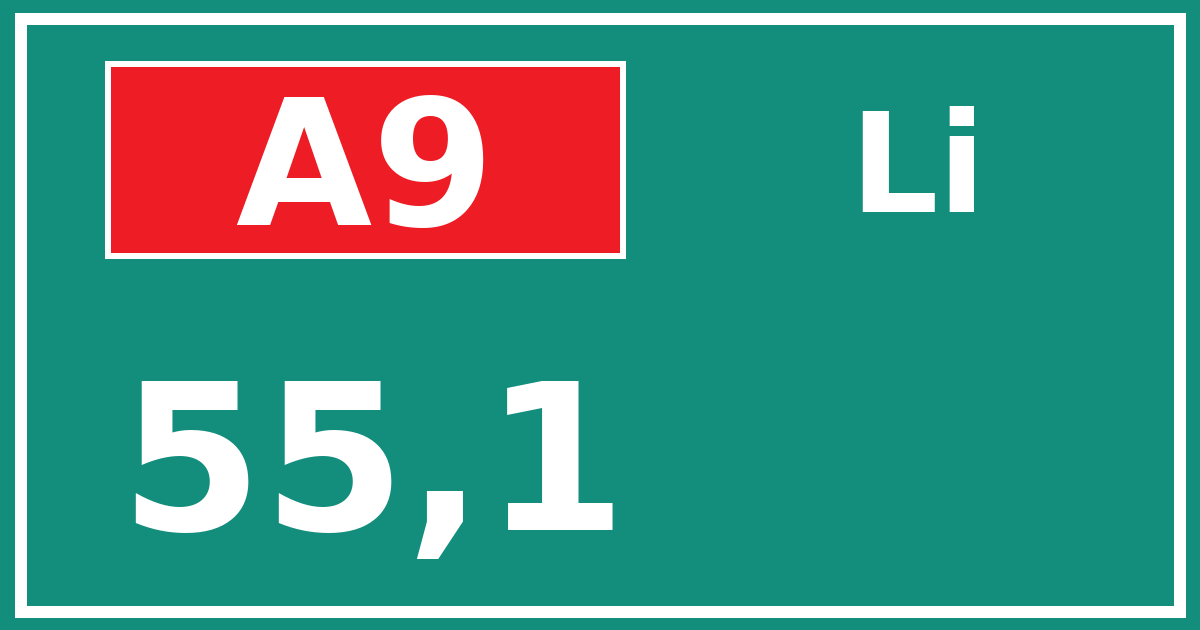 Hectometerbord A9 55,1 zijde Li
