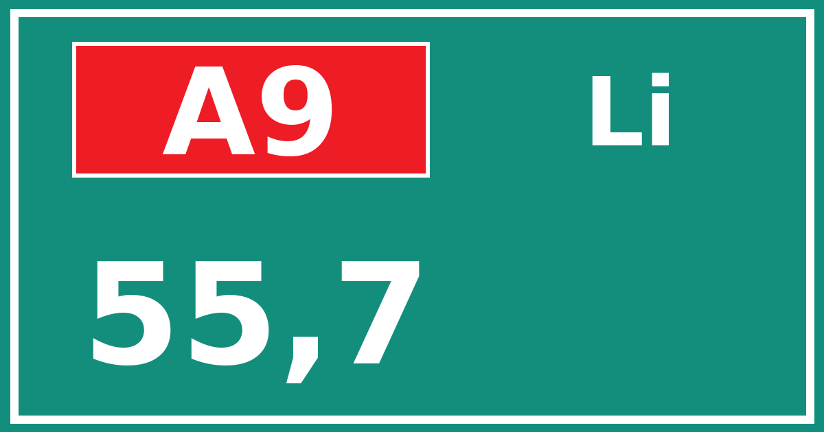 Hectometerbord A9 55,7 zijde Li