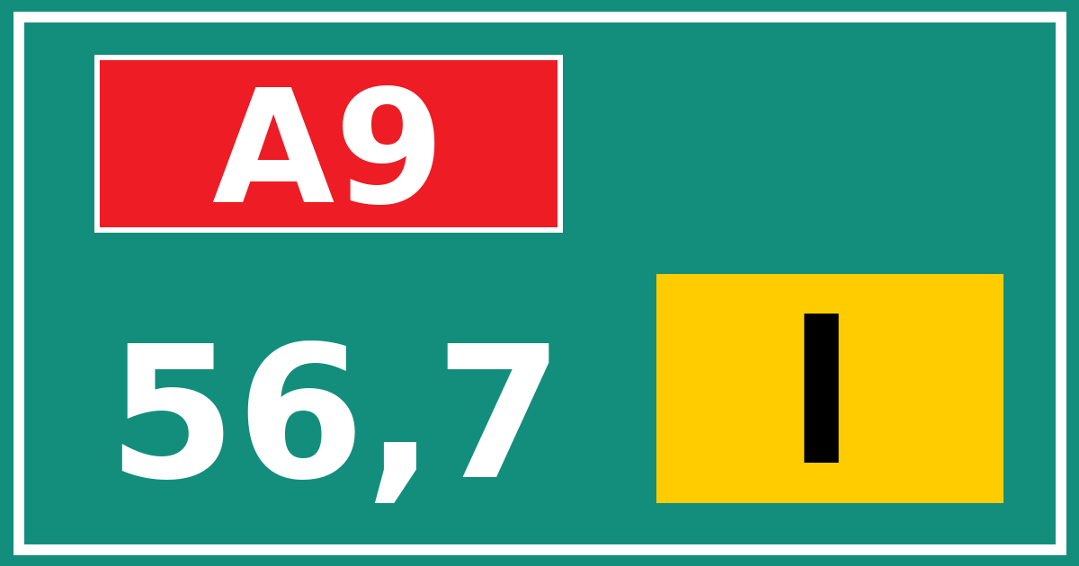 Hectometerbord A9 56,7 letter l