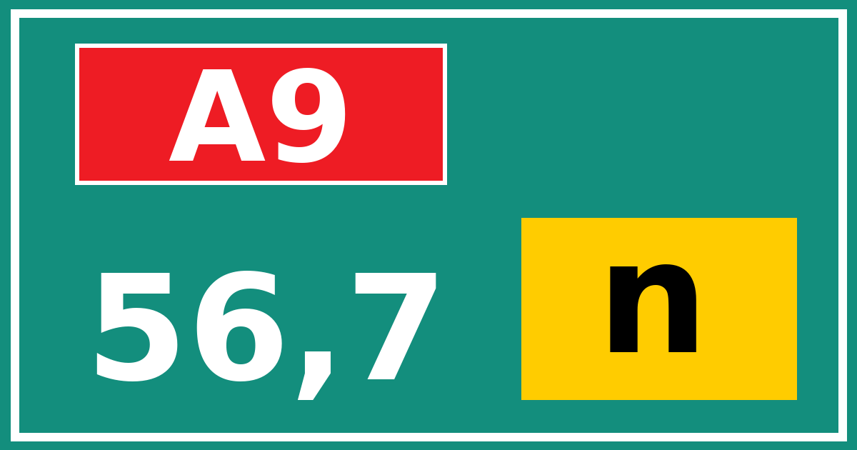 Hectometerbord A9 56,7 letter n