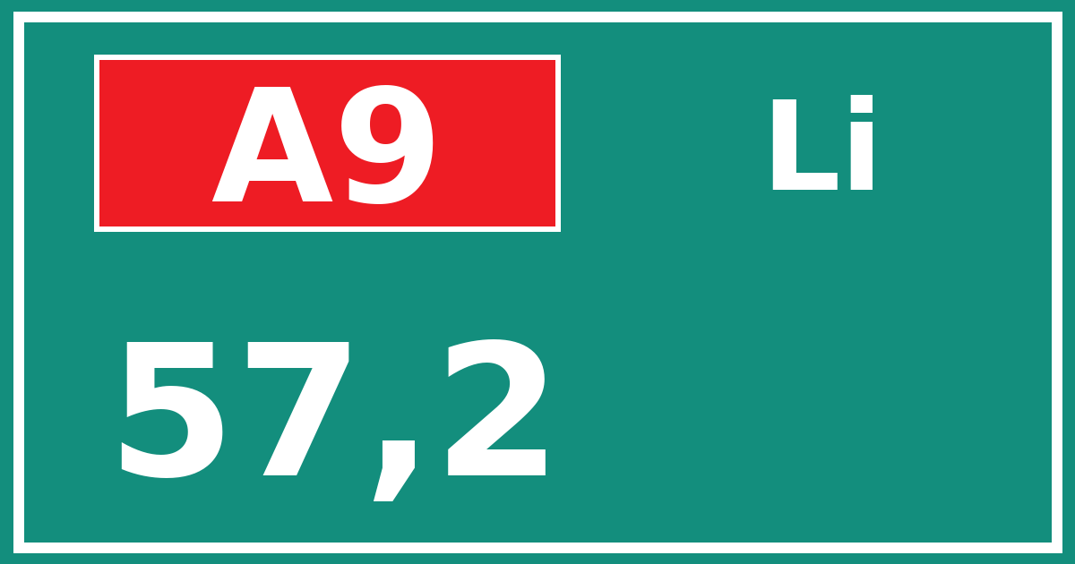 Hectometerbord A9 57,2 zijde Li