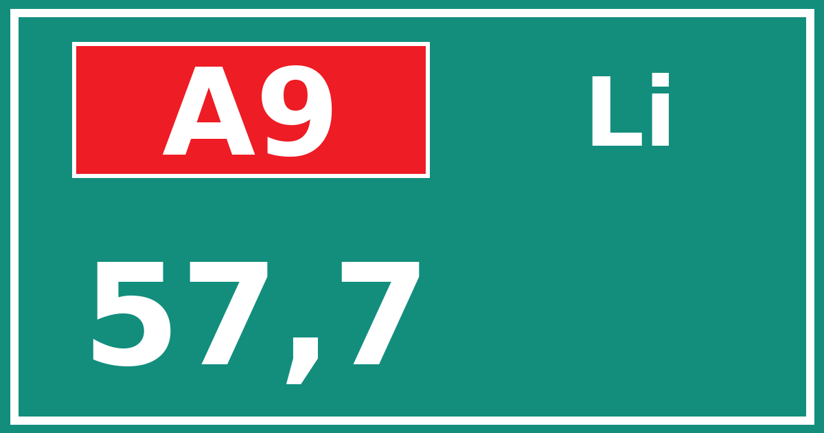 Hectometerbord A9 57,7 zijde Li