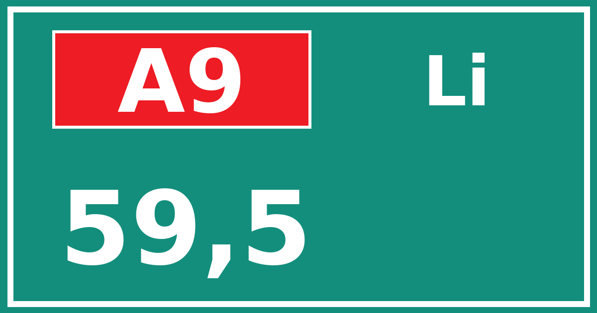 Hectometerbord A9 59,5 zijde Li