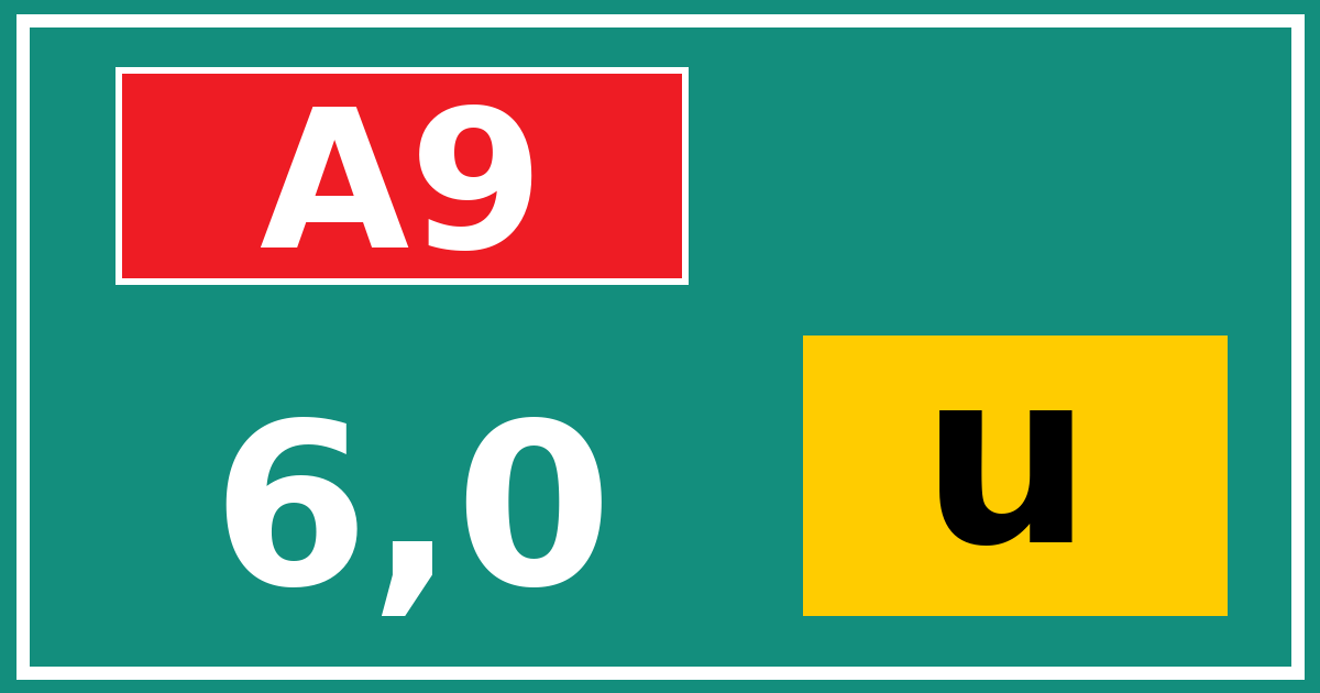 Hectometerbord A9 6,0 letter u