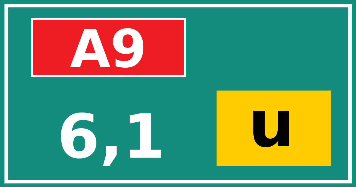 Hectometerbord A9 6,1 letter u