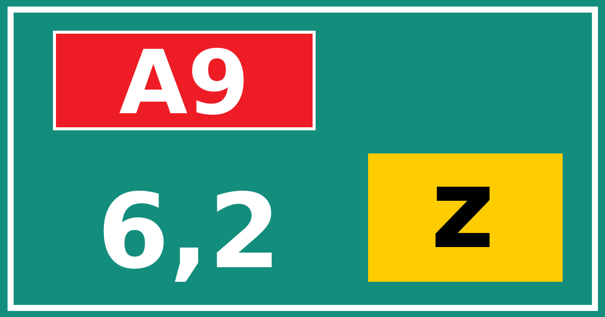 Hectometerbord A9 6,2 letter z