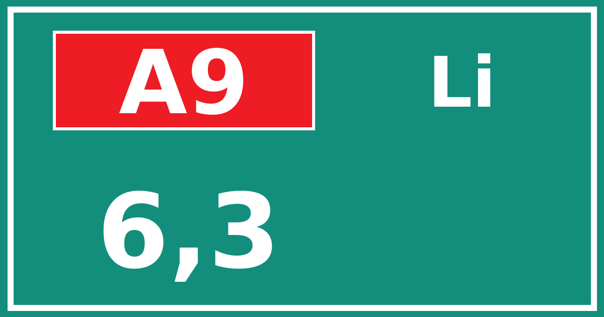 Hectometerbord A9 6,3 zijde Li