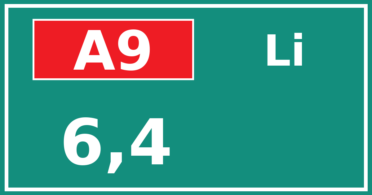 Hectometerbord A9 6,4 zijde Li
