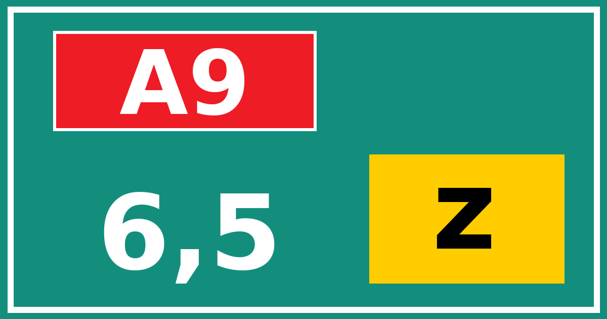 Hectometerbord A9 6,5 letter z
